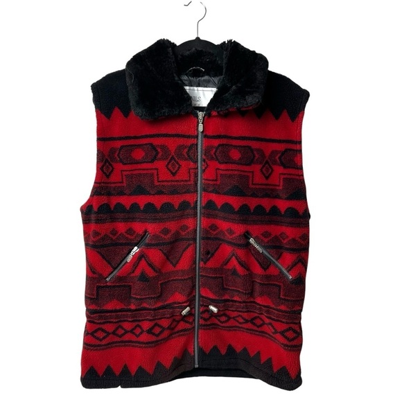 Nils Fleece Vest Women’s L Resort Collection Red Black Southwest Rodeo Winter ** - Picture 7 of 8